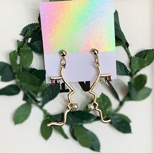 Gold Face Drop Earrings with Pearl
